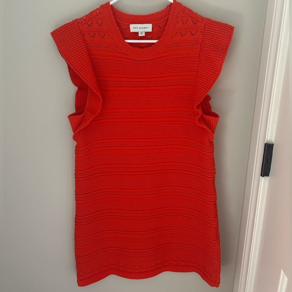 Orange Knit Dress with Flutter Sleeves